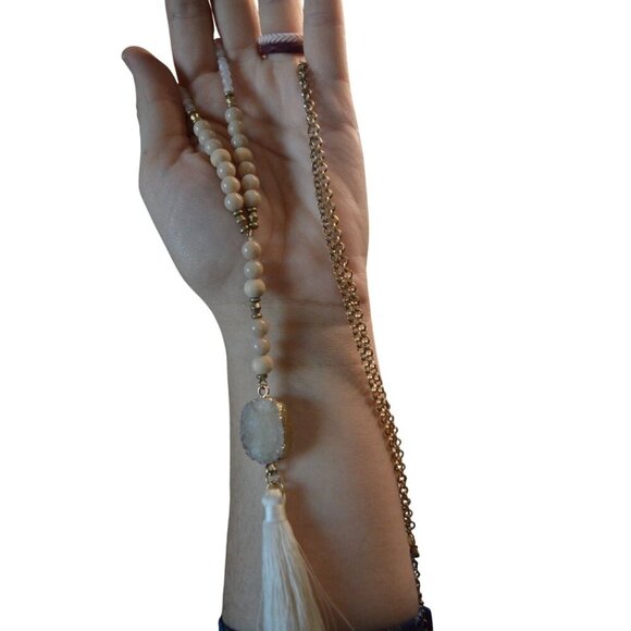 New Boho Tassel Necklace & Earrings Set With Natural Stone Accents - Picture 5 of 12